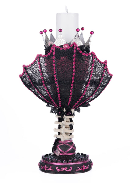 Load image into Gallery viewer, Katherine&#39;s Collection Pink Passion Skull Pillar Candle Holder
