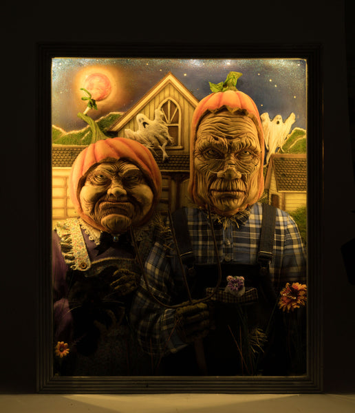 Load image into Gallery viewer, Katherine&#39;s Collection American Gothic Pumpkin Wall Piece
