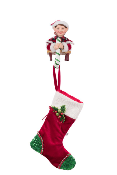 Load image into Gallery viewer, Katherine&#39;s Collection Laying Elf on Sled Stocking Holder
