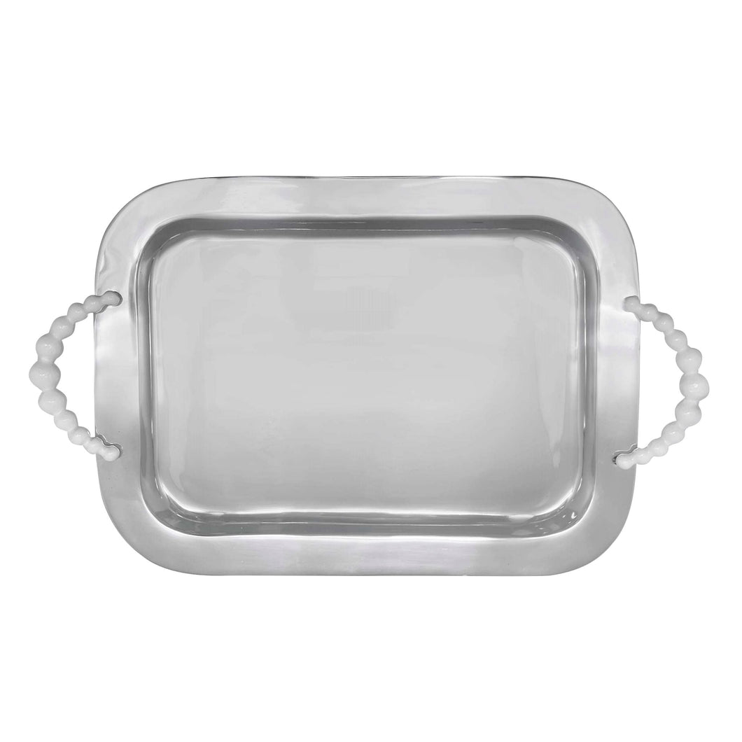 Mariposa Pearled White Rectangular Handled Tray