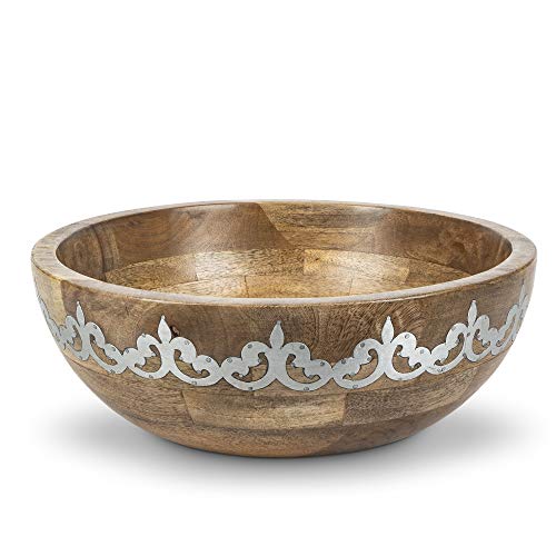 GG Collection Wood/Metal Wide Serving Bowl Other Decor, 13.25InL x 13.25InW x 4.75InH, Brown