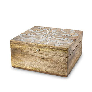 GG Collection Wood Inlay Hinged Lidded Box Home Decor, 10InL x 10InW x 5InH, Brown