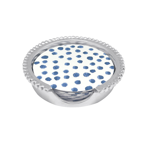 Load image into Gallery viewer, Mariposa Blue Dotty and Stripe Beaded Coaster Set
