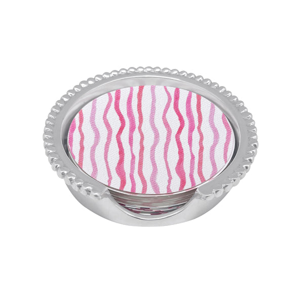 Load image into Gallery viewer, Mariposa Pink Dotty and Stripe Beaded Coaster Set
