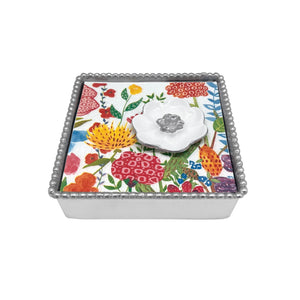 Mariposa White Flower (5801) Beaded Napkin Box Set