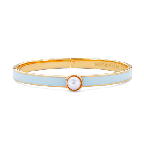 Halcyon Days Skinny Cabochon Pearl Forget-Me-Not & Gold Bangle