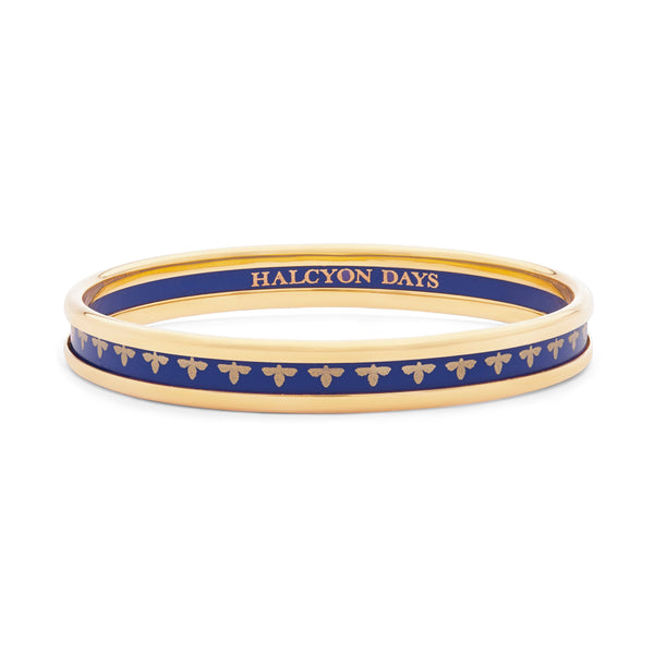 Load image into Gallery viewer, Halcyon Days Skinny Bee Deep Cobalt &amp; Gold Enamel Bangle
