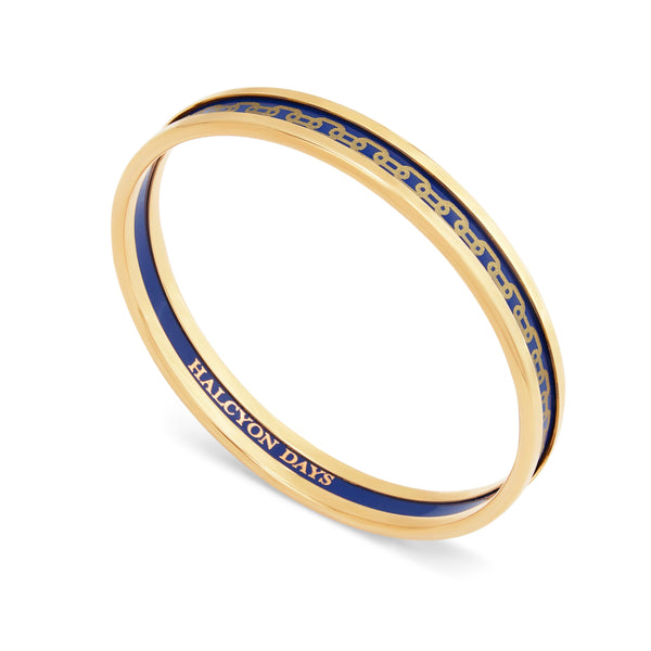 Load image into Gallery viewer, Halcyon Days Skinny Chain Deep Cobalt &amp; Gold Enamel Bangle
