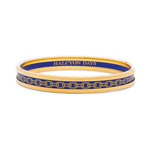 Halcyon Days Skinny Chain Deep Cobalt & Gold Enamel Bangle