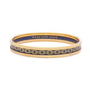 Halcyon Days Skinny Chain Navy & Gold Enamel Bangle