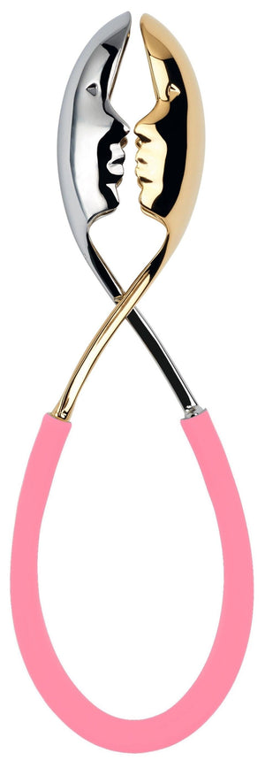 Bugatti KISS Salad Tongs Pink - Silver / Gold Faces