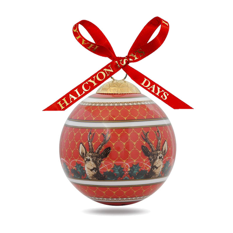 Halcyon Days Antler Trellis & Stag Red - Bauble Christmas Ornament