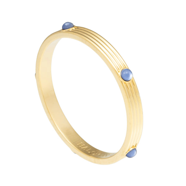 Load image into Gallery viewer, Halcyon Days Ribbed Cabochon Forget-Me-Not Blue Bangle
