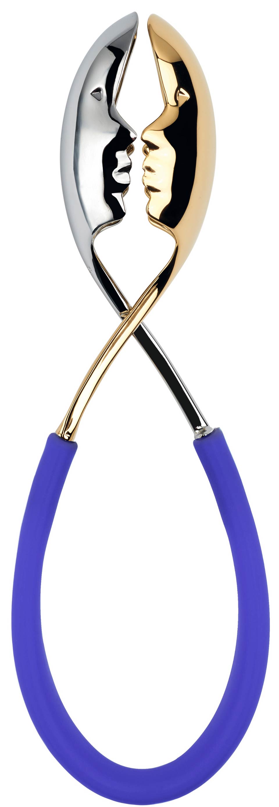 Bugatti KISS Salad Tongs Blue - Silver / Gold Faces