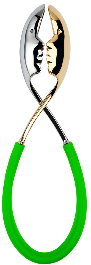 Bugatti KISS Salad Tongs Green Apple - Silver / Gold Faces