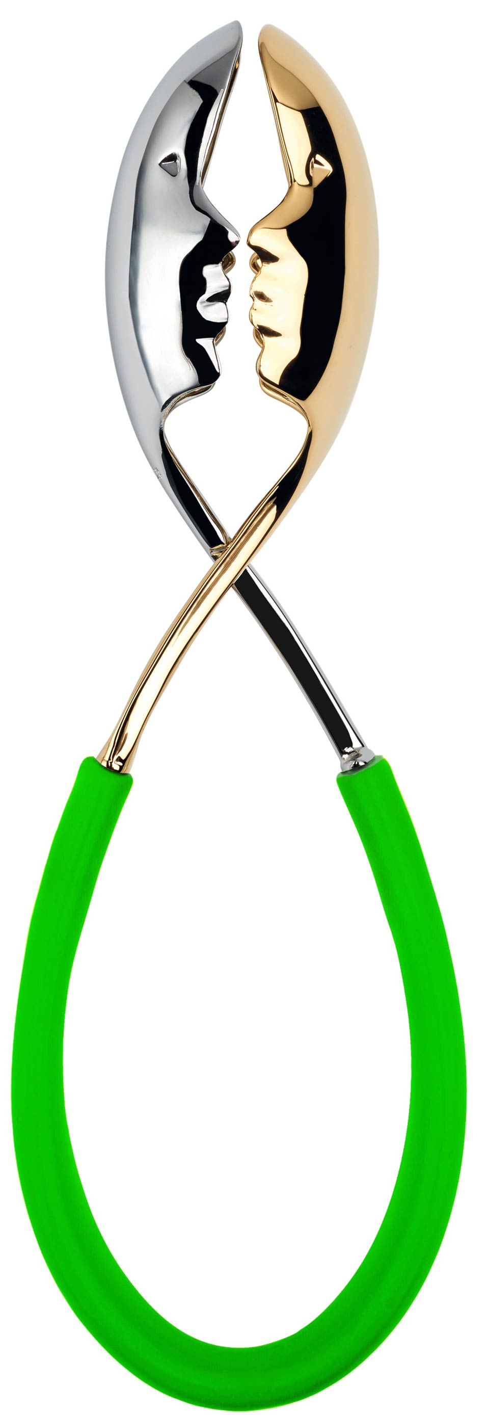 Bugatti KISS Salad Tongs Green Apple - Silver / Gold Faces