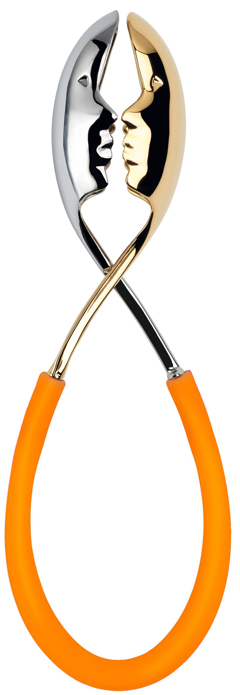 Bugatti KISS Salad Tongs Orange - Silver / Gold Faces