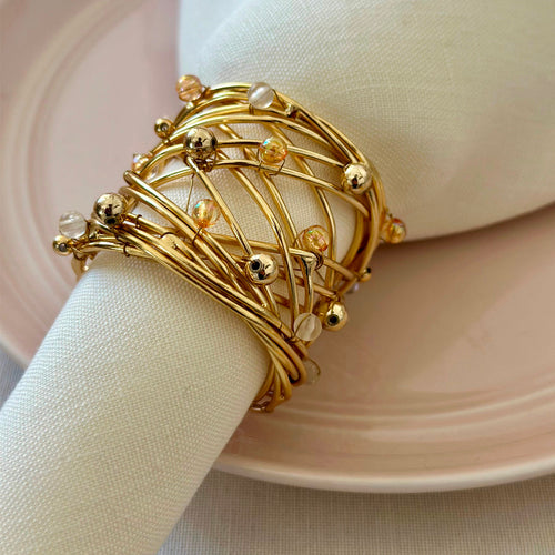 Bodrum Linens Beaded Lattice - Napkin Rings - Set of 4