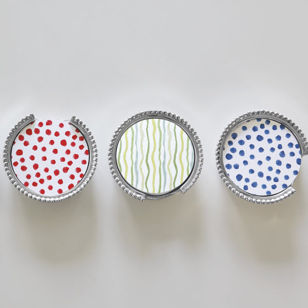 Load image into Gallery viewer, Mariposa Red Dotty and Stripe Beaded Coaster Set
