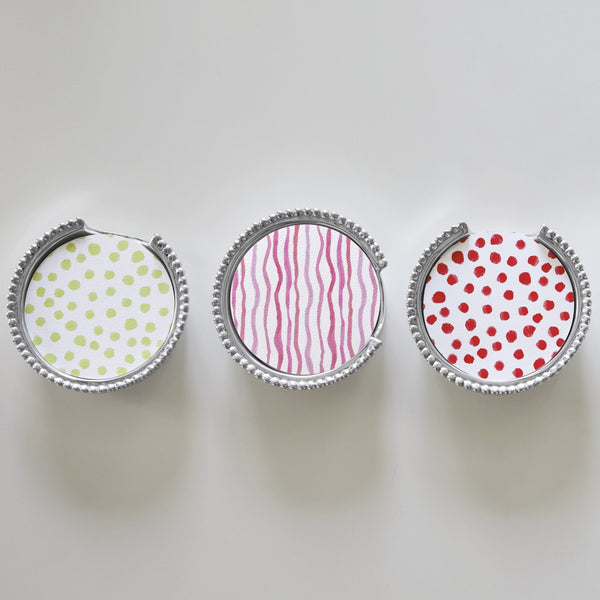 Load image into Gallery viewer, Mariposa Pink Dotty and Stripe Beaded Coaster Set
