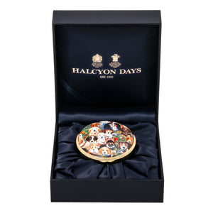 Halcyon Days Dogs Leave Pawprints - Doggie in the Window - Enamel Box - Musical Box