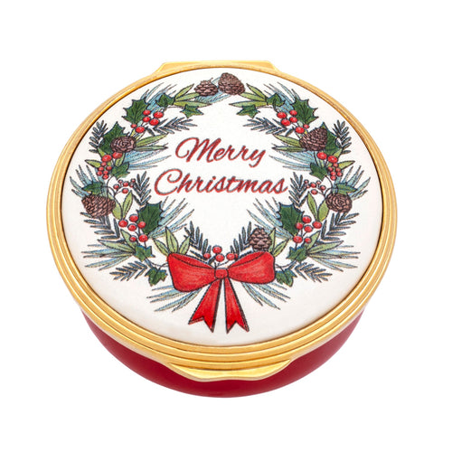 Halcyon Days Merry Christmas Wreath Enamel Box