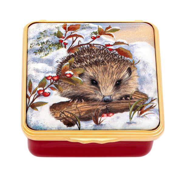 Load image into Gallery viewer, Halcyon Days Woodland Hedgehog in the Snow Enamel Box
