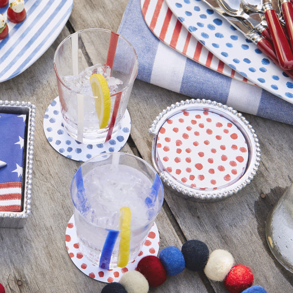 Load image into Gallery viewer, Mariposa Red Dotty and Stripe Beaded Coaster Set
