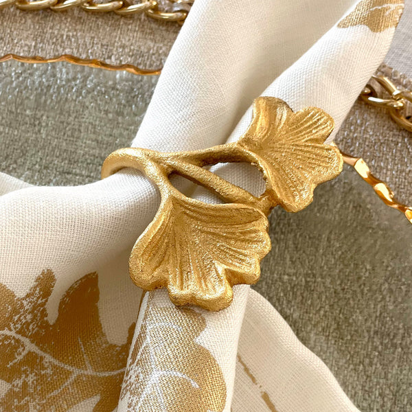 Load image into Gallery viewer, Bodrum Linens Ginkgo - Napkin Rings - Set of 4
