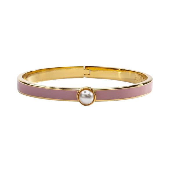 Load image into Gallery viewer, Halcyon Days &quot;Skinny Cabochon Pearl Pink &amp; Gold&quot; Bangle
