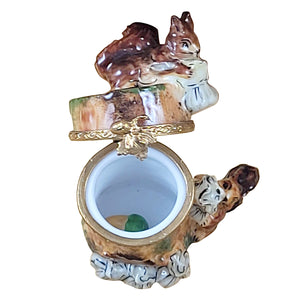 Rochard "Two Squirrels on Tree Trunk with Removable Acorn" Limoges Box