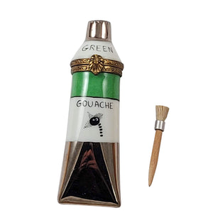 Green Paint Tube with Brush Limoges Box