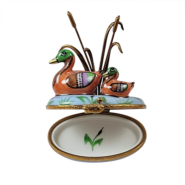 Load image into Gallery viewer, Duck Family with Brass Reeds Limoges Box
