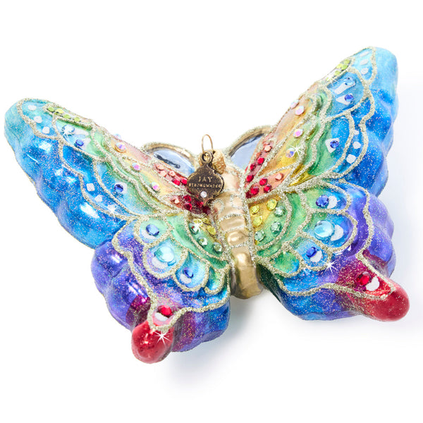 Load image into Gallery viewer, Jay Strongwater Rainbow Butterfly Glass Ornament
