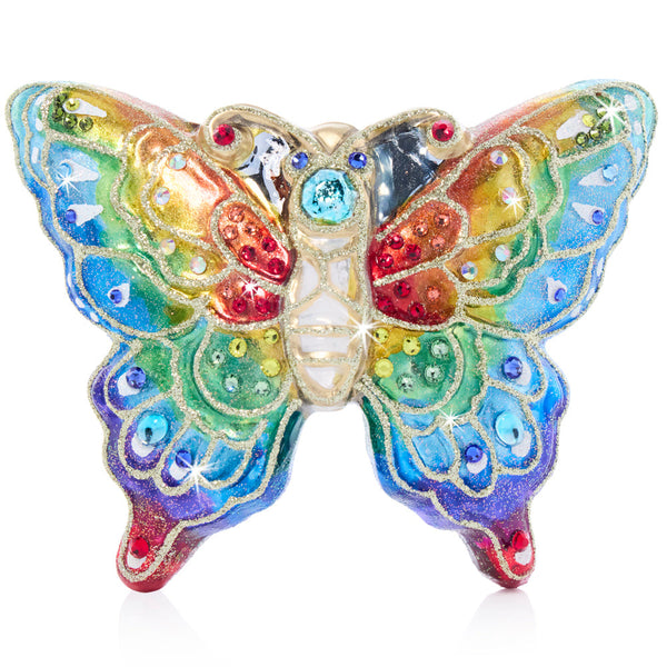 Load image into Gallery viewer, Jay Strongwater Rainbow Butterfly Glass Ornament
