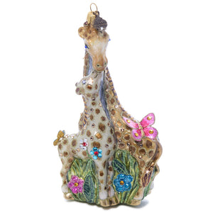 Jay Strongwater Mom and Baby Giraffe Glass Ornament