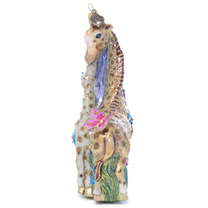 Jay Strongwater Mom and Baby Giraffe Glass Ornament