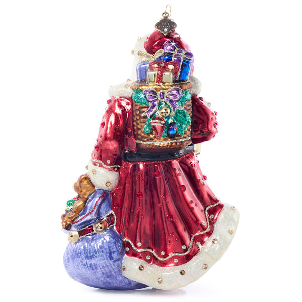 Load image into Gallery viewer, Jay Strongwater Bountiful Santa Glass Ornament
