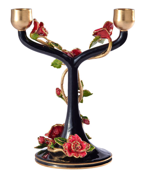 Load image into Gallery viewer, Jay Strongwater Lisha Night Bloom Double Candlestick
