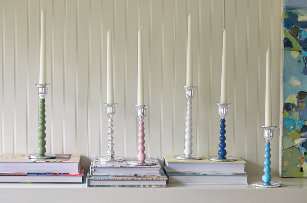 Load image into Gallery viewer, Mariposa Pearled Medium White Candlestick Set
