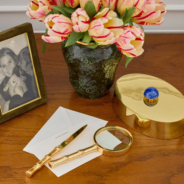 Load image into Gallery viewer, AERIN Ava Bamboo Magnifying Glass &amp; Letter Opener, Brass
