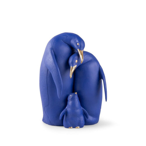 Lladro Penguin Family Sculpture - Limited Edition - Blue and Gold