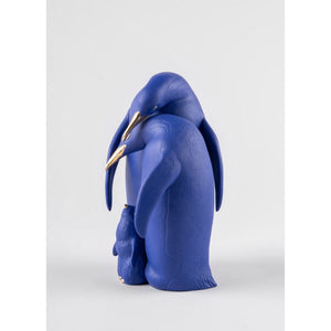 Lladro Penguin Family Sculpture - Limited Edition - Blue and Gold