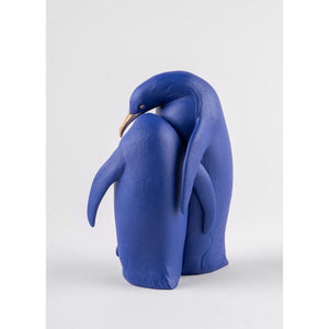 Lladro Penguin Family Sculpture - Limited Edition - Blue and Gold