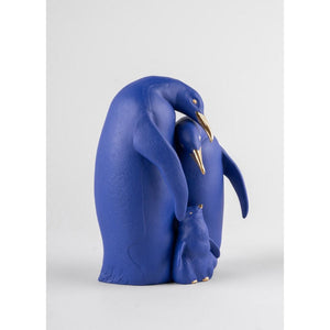 Lladro Penguin Family Sculpture - Limited Edition - Blue and Gold