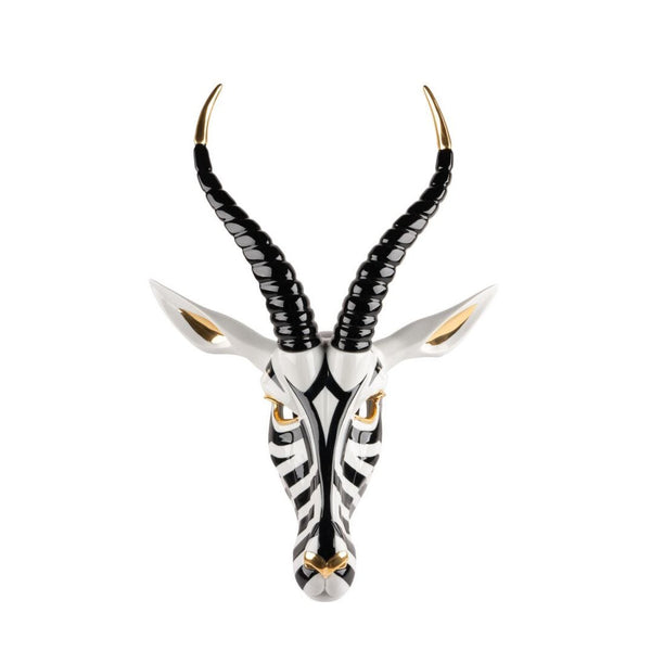 Load image into Gallery viewer, Lladro Antelope Mask - Black and Gold Sculpture
