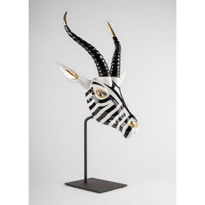 Lladro Antelope Mask - Black and Gold Sculpture