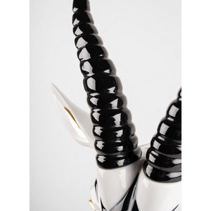 Lladro Antelope Mask - Black and Gold Sculpture