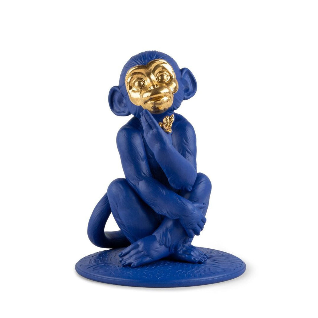 Lladro Little Monkey (Blue & Gold) Sculpture