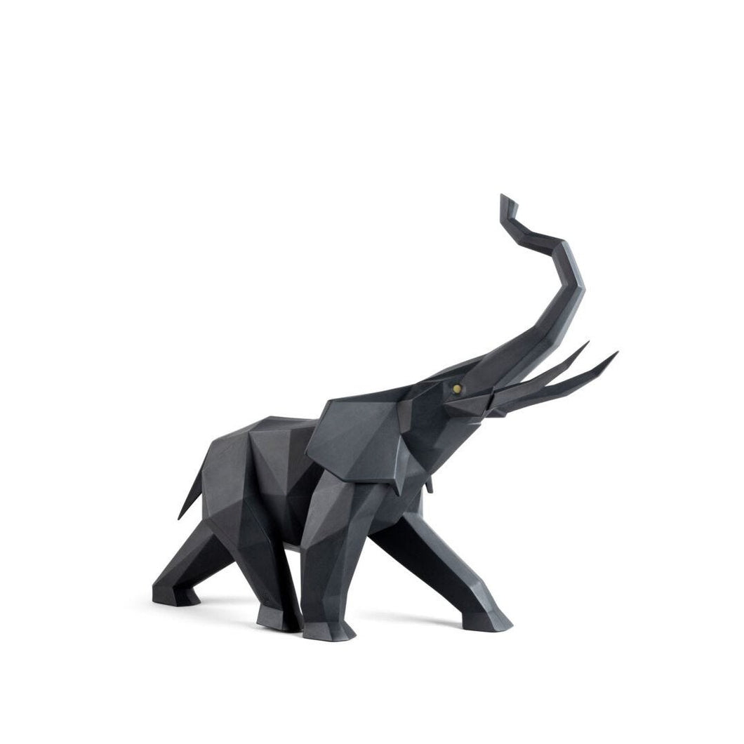 Lladro Elephant Sculpture - Black Matte